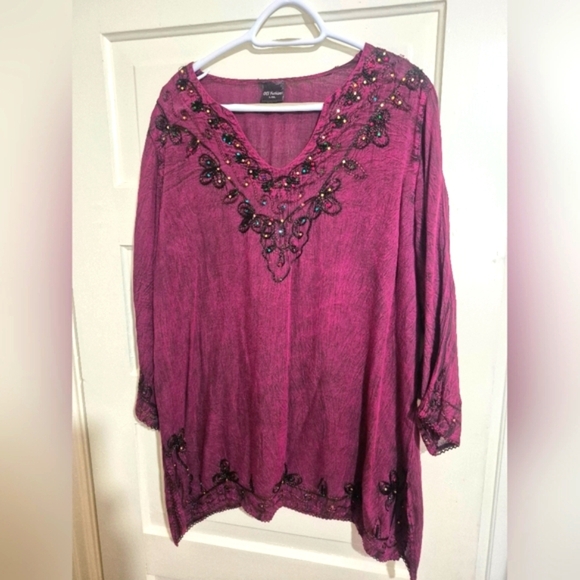 DCI Fashion Women's Beaded Magenta Boho Blouse. 24ptp - Picture 1 of 5